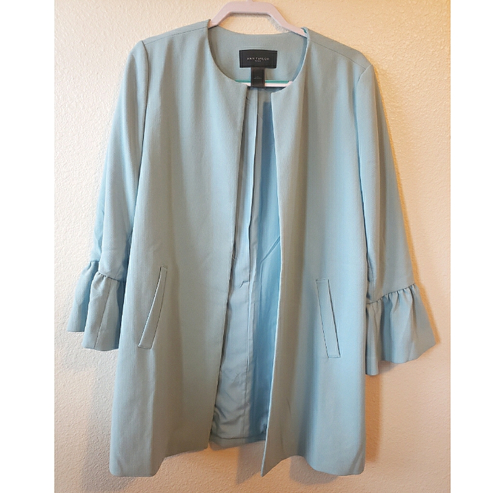 Ann Taylor long line coat with ruffle sleeve blue